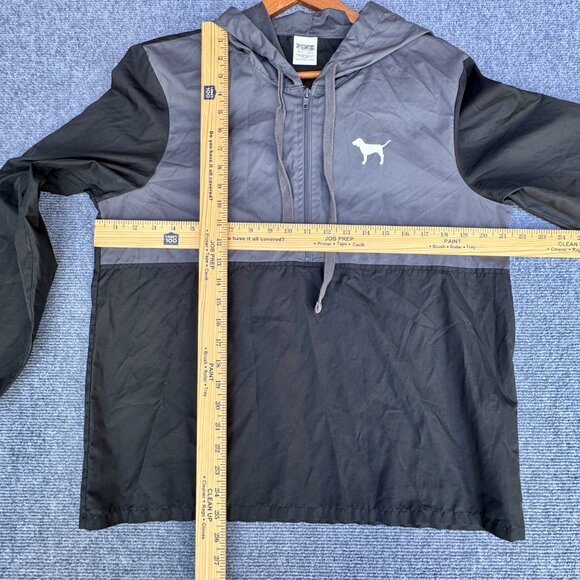Pink Victoria's Secret Windbreaker XS Black Gray Hooded 1/2 Zip Pullover - Picture 7 of 9